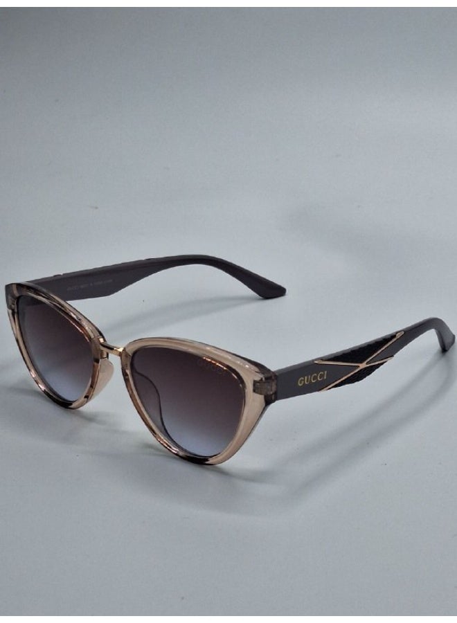 Gucci Women’s Cat-Eye Sunglasses – Transparent Beige & Black Frame with Dark Lenses